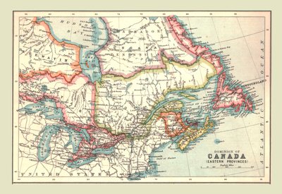 1902年，加拿大东部省的加拿大自治领地图。 作者 不明