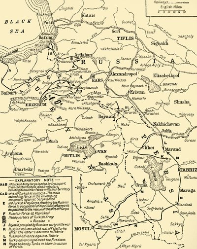 俄罗斯和土耳其之间的边界地图，第一次世界大战，c1920年。 作者 不明