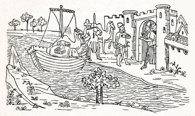 马可波罗（Marco Polo）登陆奥姆兹（Ormuz），c1300，1912年 作者 不明