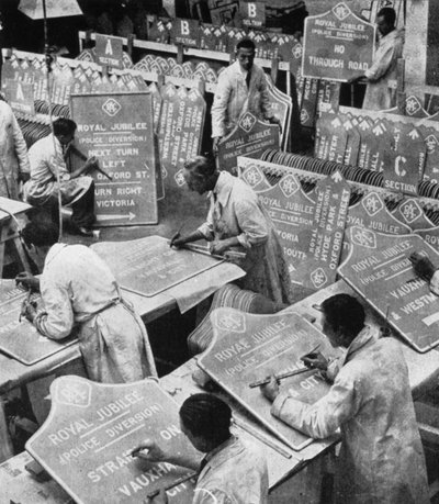 RAC公路部的人们准备交通标志，1935年 作者 不明