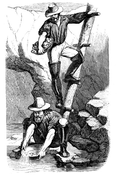 矿工在1849年的加利福尼亚淘金热期间淘金 作者 不明