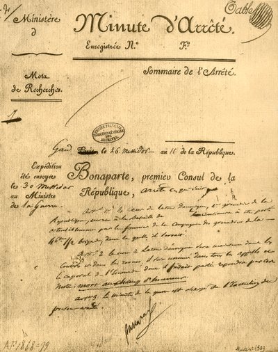 1921年1803年7月15日关于La Tour dAuvergne的部长命令。 作者 不明