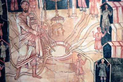 Moise au puits de Meriba - Painting of the Dura Europos Synagogue. 3rd century CE. The jewish Museum New York. 作者 不明