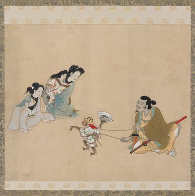 驯猴师和猴子表演的舞蹈，江户时期，17世纪末。 作者 不明