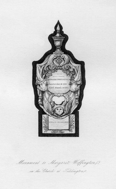 女演员玛格丽特·沃芬顿的纪念碑，18世纪，特丁顿，1840年 作者 不明