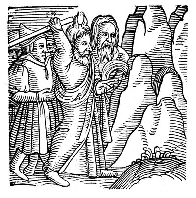 摩西在旷野撞击岩石并产水，1557年 作者 不明