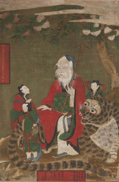 与老虎和侍从的山神，1874年。 作者 不明