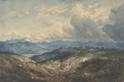 山区风景与接近的雷暴，19世纪。 作者 不明