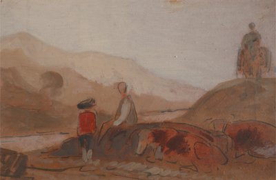 山区风景与湖边的人物，1825至1830年。 作者 不明