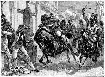 1857年5月，装甲叛军Sepoys穿过德里，印度兵变，穿过街道 作者 不明