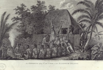 夏威夷桑威奇群岛的原住民在c1778年库克船长前屠宰猪 作者 不明