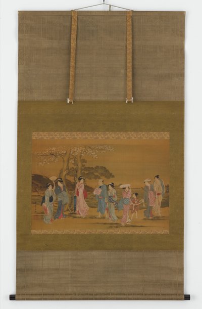 九个人出来看樱花，江户时期，1615-1868。 作者 不明