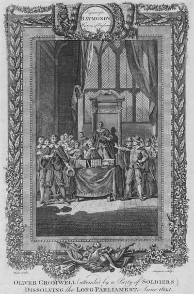 奥利弗·克伦威尔（Oliver Cromwell）参加了解散长议会的士兵之城。安诺1653，c1787 作者 不明