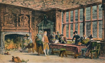 奥利弗·克伦威尔（Oliver Cromwell）在捍卫班伯里（Banbury）期间尝试囚禁。 Ye Olde Reine Dee的The Globe Room 作者 不明