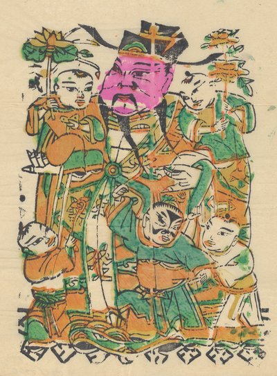 一百三十五幅木版画，包括新年图画nianh...，19-20世纪。 作者 不明