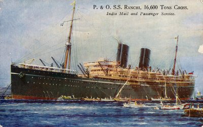 P. & O. S.S. Ranchi, 总重16,600吨，印度邮件和客运服务，1934年。 作者 不明
