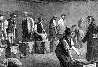 1874年在伦敦东印度与西印度码头公司的仓库中包装茶叶 作者 不明