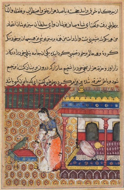 从鹦鹉的故事中传来的页Tuti-nama：38夜：鹦鹉的地址是Khujasta，c1560。 作者 不明