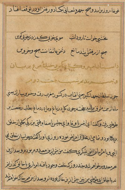 鹦鹉的故事》中的一页Tuti-nama：文本页，约1560年。 作者 不明