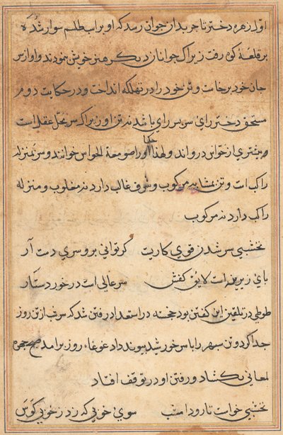 鹦鹉的故事》中的一页Tuti-nama：文本页，约1560年。 作者 不明