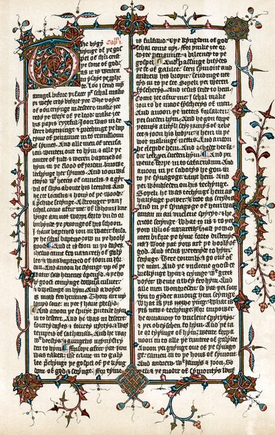 威克里夫斯（Wycliffes）将圣经翻译成英语的页面，c1400 作者 不明