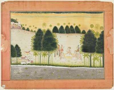 Bhagavata Purana的专页：Nanda和长者与gopas的会合，c。 1690年至1700年。 作者 不明