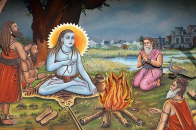 Painting depicting a holy man (sitting on a tiger