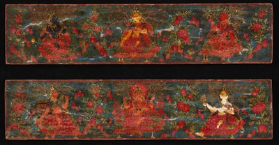 一对配以女神的手抄本套，摆设在17世纪的落叶景观中。 作者 不明