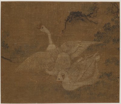 一对家鹅，可能是明朝的，1368-1644。 作者 不明