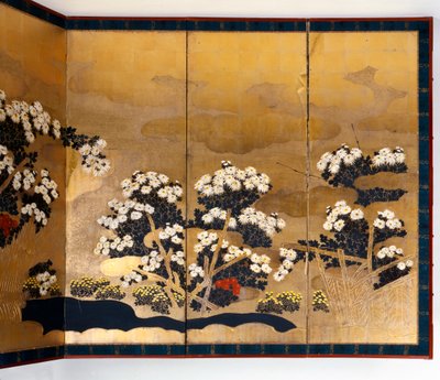 一对带有6个带有金色背景的面板的屏风，江户时代，日语，1600至1867年 作者 不明