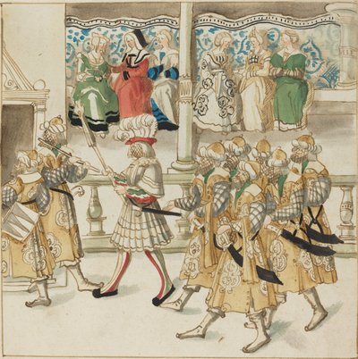 穿着东方服装的骑士游行，约1515年。 作者 不明