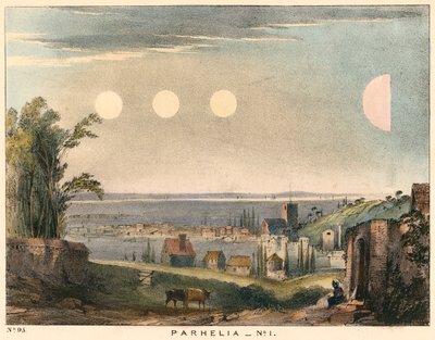 1698年在英国，1845年在英国观测到的不带光环的Parhelia模拟太阳 作者 不明