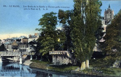 Pays de la Loire, Sarthe (72), Le Mans: Sarthe银行和 "X桥 "附近的罗马加洛遗址 - 明信片 19-20世纪末 作者 不明
