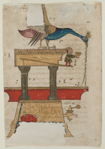 孔雀形洗手器：《知识手册》中的插图...直肠，1315年。 作者 不明
