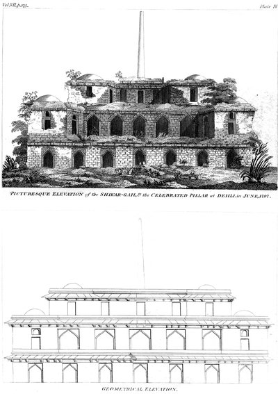 1797年1月1日在德里，如诗如画的Shikar Gah和著名的支柱立面 作者 不明