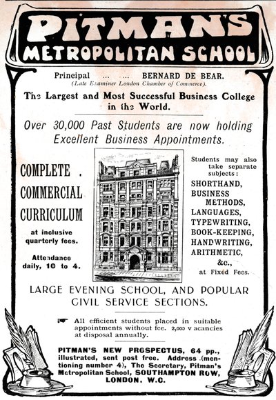 皮特曼都市学校，1906年。 作者 不明