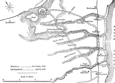 皮尔逊（1879年1月）和切姆斯福德（1879年4月）到埃特舒威（1880年）的行军计划 作者 不明