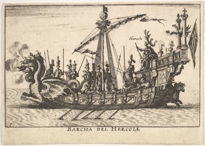 图1：大力神Barcha del Hercole的船，头上有龙的船首和大力神，1664年。 作者 不明
