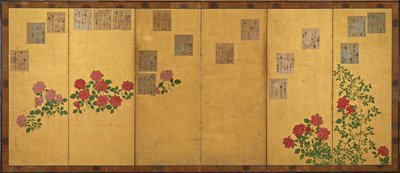 诗纸和玫瑰花，江户时期，1615-1868。 作者 不明