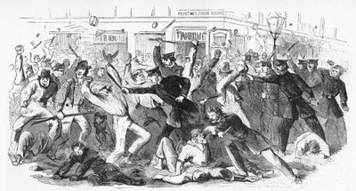 警察在Tribune办公室对暴乱者收费，c1860年代 作者 不明