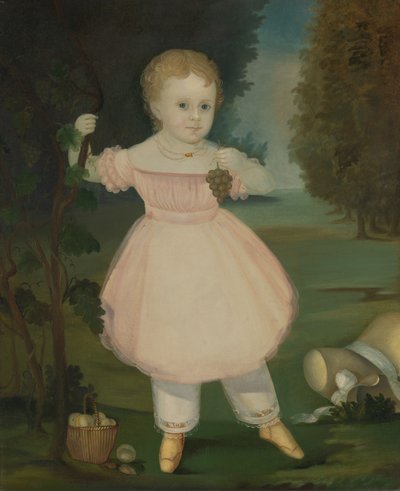 1840-50年，一个小女孩摘葡萄的画像。 作者 Unbekannt