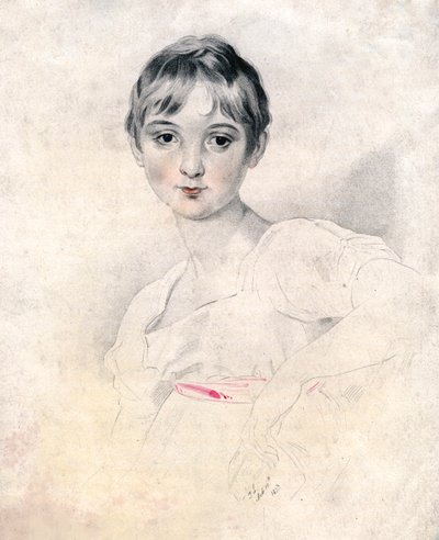 一个女孩的肖像，1813年 作者 不明
