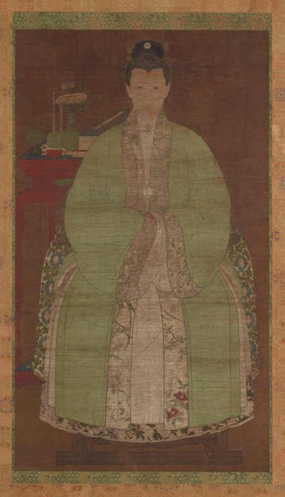 绿衣女子的肖像，可能是明朝的，17世纪。 作者 不明
