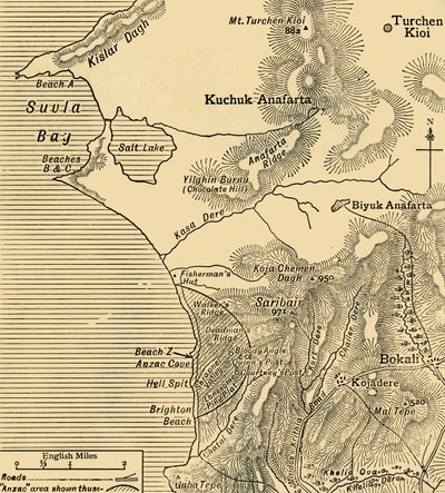 ANZAC部队在土耳其加里波利半岛上的位置，第一次世界大战，1915年7月，c1920。 作者 不明