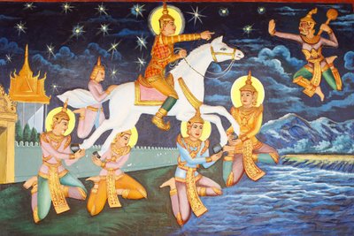Preah Prom Rath Monastery Siddhartha Gautama 独自在宫殿里游荡曾经让他感到高兴的奢侈品现在看起来怪诞，暹粒，柬埔寨 作者 不明