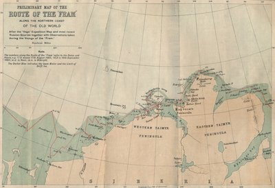 沿旧世界北海岸的Fram路线初步地图，c1893-1896，1897年。 作者 不明