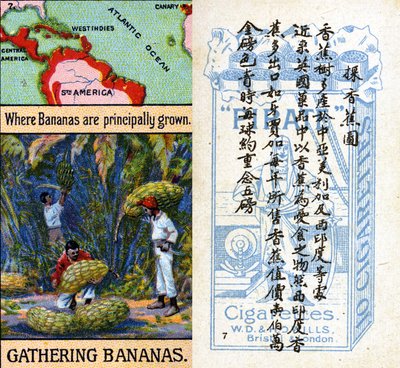 种植香蕉的主要地区，来自威尔斯 "海盗 "香烟为中国市场制作的 "世界产品 "系列烟卡。 作者 不明