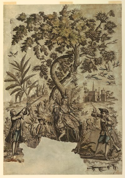 版画，鸟类狩猎，1730–50 作者 不明
