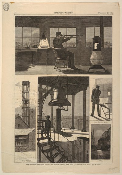 印刷品，Watch望塔，春季街和Varick街一角，纽约，1874年2月28日 作者 不明