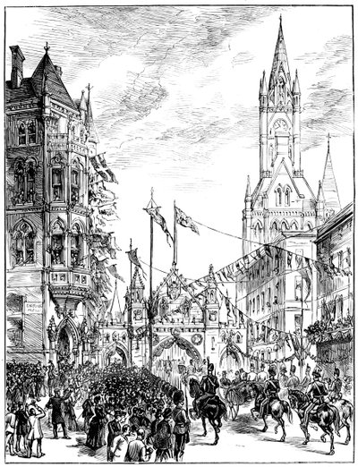游行临近曼彻斯特市政厅，1887年 作者 不明